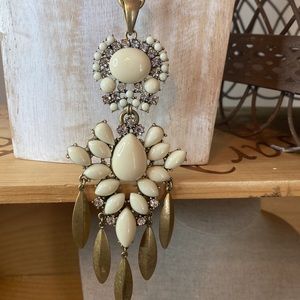 Stella and Dot Mallorca large white enamel medallion with rhinestone accents